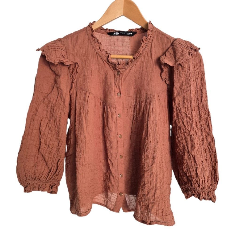 Zara Terracotta Ruffled Blouse - Picture 4 of 8
